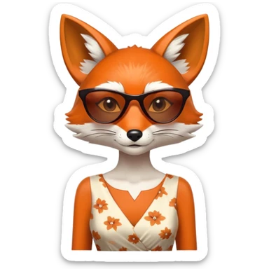 serious anthropomorphised female fox in stylish dress with sunglasses, head and shoulders view sticker