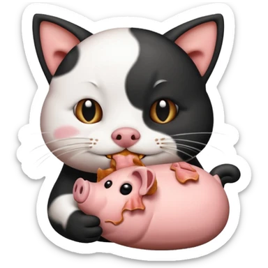 A cat eats a pig sticker