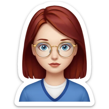 ragazza con capelli rosso mogano scuro e occhi azzurri con occhiali sottili dorati sticker