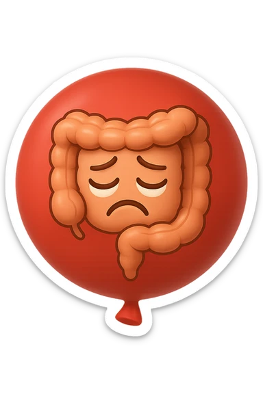 EMOJI STILE IPHONE 3D DI INTESTINO 3D CON ESPRESSIONE TRISTE  IN VOLTO CHIUSO IN UN PALLONCINO ROSSO, FAGLI ANCHE LA PARTE BIANCA DEGLI OCCHI, NON SOLO LA PUPILLA sticker