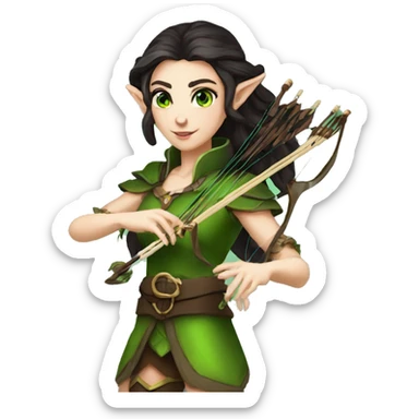 Female elf bard with dark hair green eyes elf bard drum crossbow magic sticker
