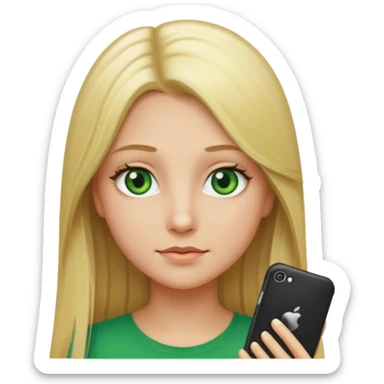 blonde girl, long straight hair, green eyes, iPhone emoji style sticker