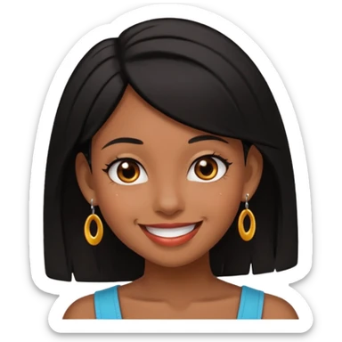 Pierced ear emoji with flirty expression brown skin black hair  sticker