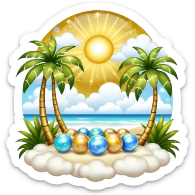 White and glittery gold with marbles, palms, vines, divine, heavenly, spiritual, pure, glowing, cute clouds, sunshine, sparkly, beautiful, elegant, luxurious, pretty, aesthetic scenery scene picture   sticker