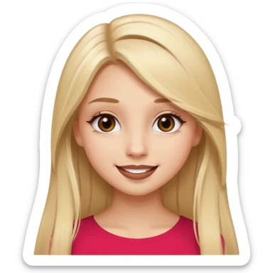 una chica con pose divertida de 18 años con los labios con pintalabios nude y los ojos maquillados, de piel blanca con el pelo liso, largo y rubio, ojos marrones sticker