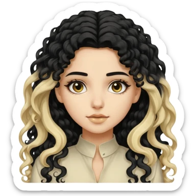 split dye leftside blonde rightside black long curly hair, pretty pale Saudi bratz baddie sticker