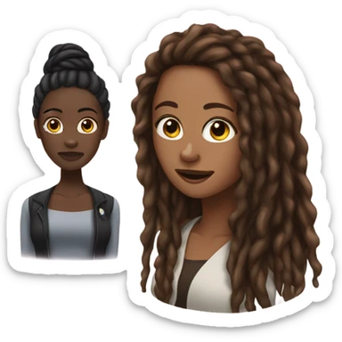 Woman with long brown hair and black woman with dreadlocks  sticker