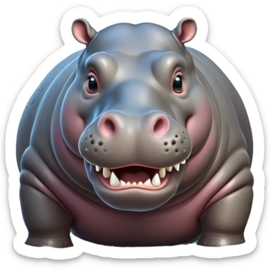 cinematic-hippo-realistic-full-body-standing-emoji,-massive-round-frame-partially-submerged-in-muddy-water,-wide-mouthed-grin-exposing-huge-teeth,-head-tilted-dramatically,-thick-greyish-brown-hide-glossy-from-water,-simplified-yet-realistic-focused-features,-highly-detailed,-glowing-with-an-almost-sarcastic-glow sticker