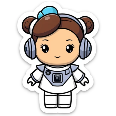friendly toy robot styled with Princess Leia's hair buns sticker