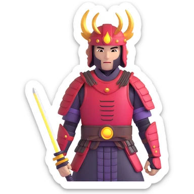 male warrior in samurai armor with glowing halo, nomadic traveler sticker