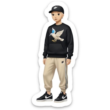 Crea Un Emoji Con Cuerpo Completo Y Una Gorra De Nike Unos Zapatos Campus Adidas Suéter Negro De LA Y Un Pantalón Con Palomas Estilo Bellaco O Ancho sticker