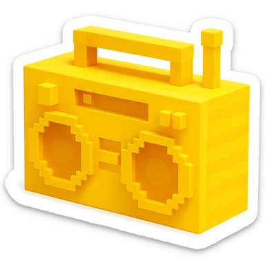 A boombox in voxel style, side view, yellow color sticker