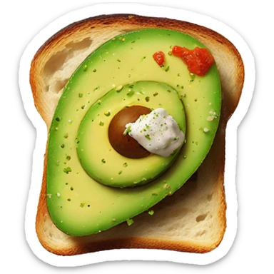 Mashed avocado on toast with seasoning sticker