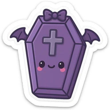 gothic black and purple coffin, fun and cute, chibi style sticker
