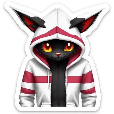 Dark Black Unique Anthro Cool Kawaii Horned Bat-Winged Zangoose-Litten-Feline-Pokémon with edgy stripes Punk Hoodie sticker