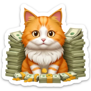 Cute cat surrounded by money sticker