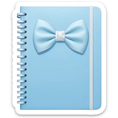 notebook with soft blue cover and white bow on front, pastel aesthetic sticker