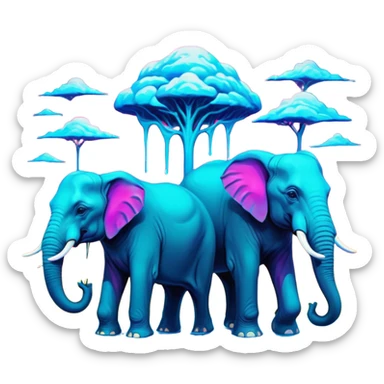 synthwave - surreal elephants from Salvador Dali's paintings in a dreamscape sticker