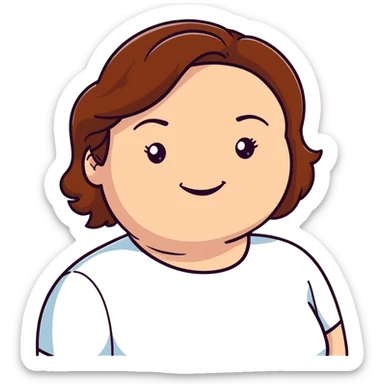plus-size white woman with brown hair, smiling sticker