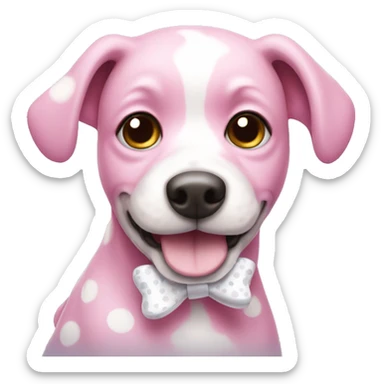 Pink dog with white spots and a white bow sticker
