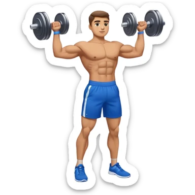 man with blue shorts doing side-lateral raise (T pose) with light dumbbells sticker