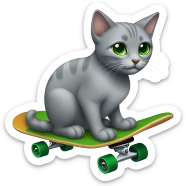 Grey cat with green eyes on a skate sticker