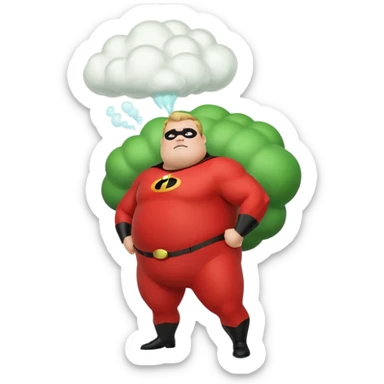 green fat mr incredible farting with giant green fart cloud sticker