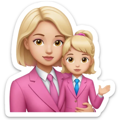 Brune girl pink suit with child sticker