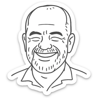 Edi Rama, smiling, hand-drawn black outline style, minimalist, focus on facial expression sticker