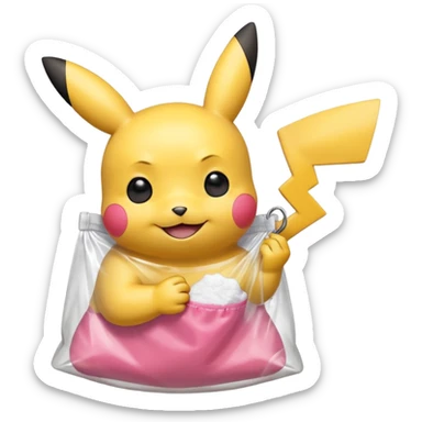 pikachu with transparent bag of white powder in hands sticker