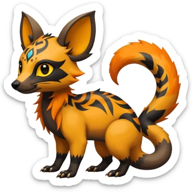 Rare warm-colored exotic cute epic aesthetic gothic colorful Salandit-Eevee-Civet-species-Fakemon-hybrid-creature, with tribal tattoo markings, full body sticker