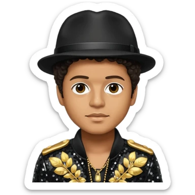 Bruno Mars with dark brown hair, black sequin outfit sticker