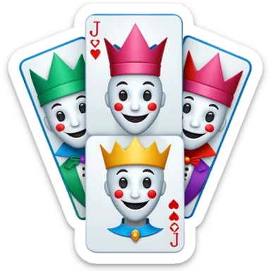 3 poker cards, with crazy colorful human jolly jokers inside sticker