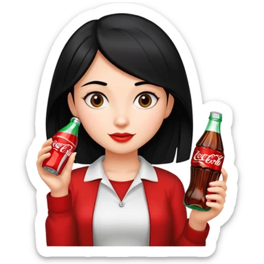 girl with black hair holding a coca cola bottle sticker