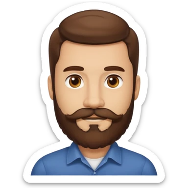 A light-skinned man with thick brown hair styled to the side, brown eyes, and a full beard with a matching mustache. sticker
