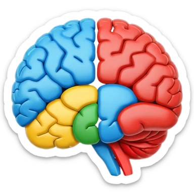 brain emoji with Google’s four signature colors blue red yellow green, playful and simple sticker