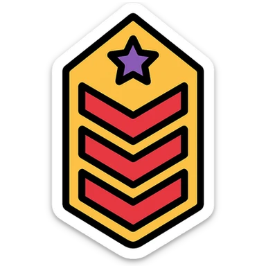 military rank insignia, modern flat icon, bold colors, minimalistic design sticker