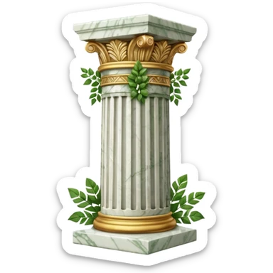 generate beautiful greek marble pillar intricate front view more beautiful with greenery wrapping around the pillar make the pillar made of diamond sticker
