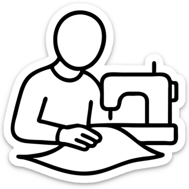 outlined icon of a tailor sewing, no fill sticker