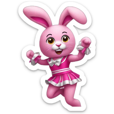 pink rabbit costume dancing with cheerleader pompons sticker
