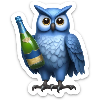 Blue owl holding bottles of champagne  sticker