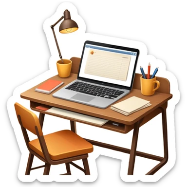 simple emoji of a cozy desk with a paper and a laptop on it sticker