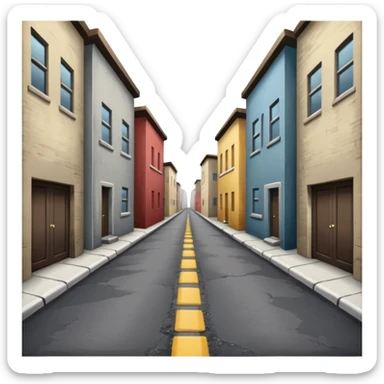 alleyway between two plain buildings with road as the focus, no background sticker