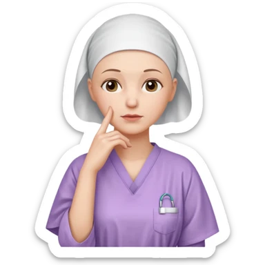 I want an emoji of a woman with cancer, the expression must be that of someone thinking, with their hand touching their chin.
 sticker