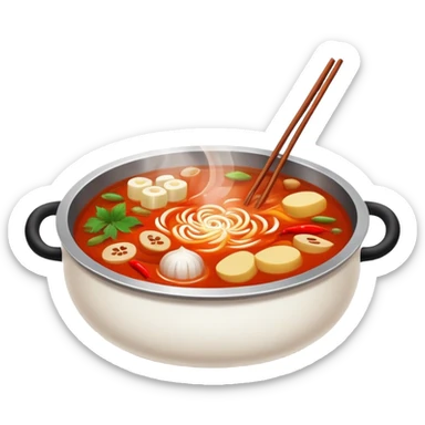Chinese hot pot with spicy broth and ingredients, simplified emoji sticker