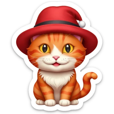 Sly red cat in a hat that got  sticker