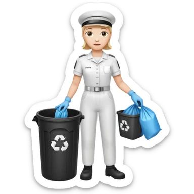full body white housekeeper putting trash bag in the trash can sticker
