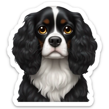 completely black small king spaniel with black fur on his whole face and white fur on chest sticker