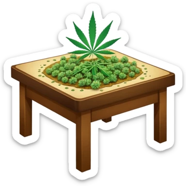 Table with cannabis on it sticker