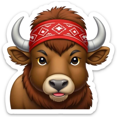 a buffalo wearing a red bandada around its neck with the word BRBOTAR sticker